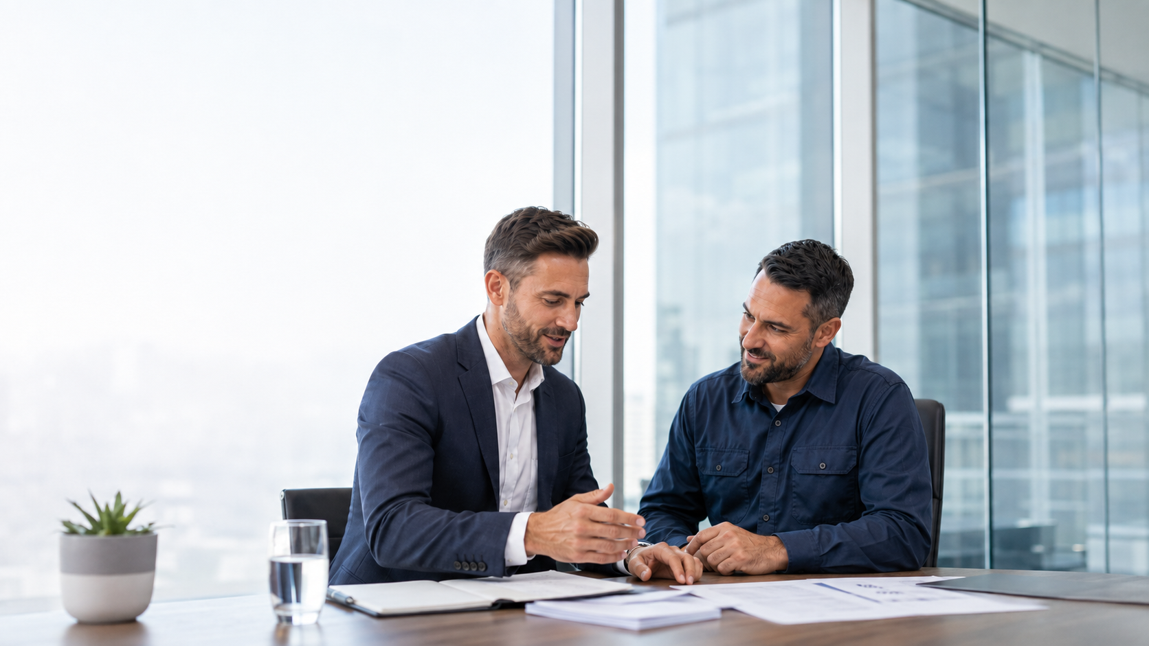 Consultant reviewing business data with an HVAC company owner